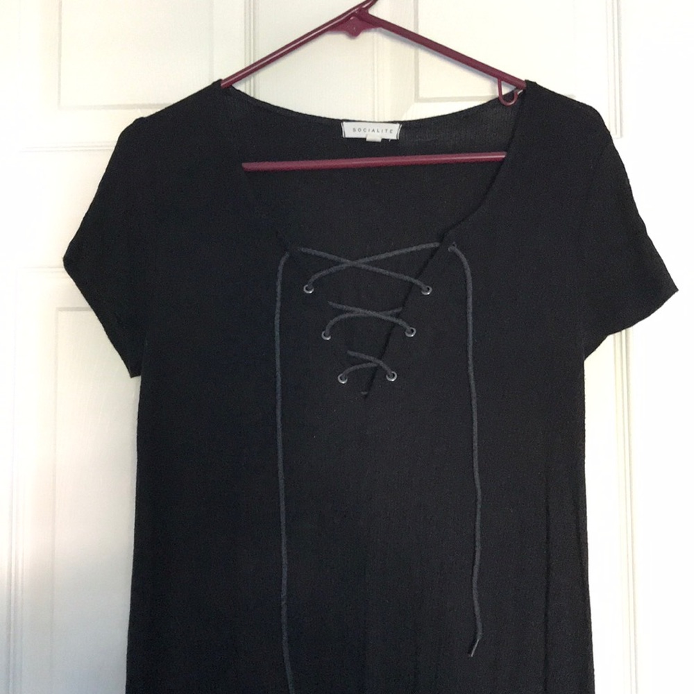 Black Lace Front T-Shirt Dress